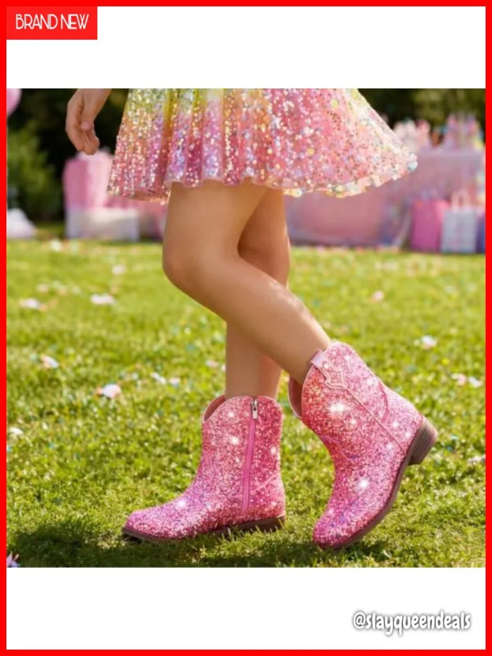 Girls Glitter Cowboy Boots Ankle Western Faux Leather Zip Toddler Kids